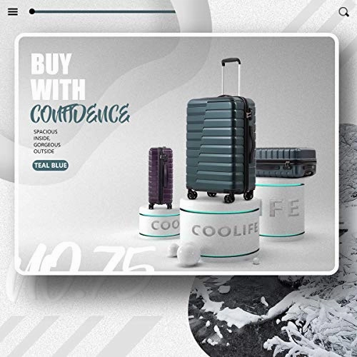 COOLIFE Luggage Expandable Suitcase PC ABS 3 Piece Set with TSA Lock Spinner Carry on new fashion design (Teal blue, 3 piece set)
