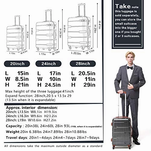 Coolife Luggage Expandable Suitcase Pc Abs Spinner 20In 24In 28In Carry On (Caribbean Blue New,
