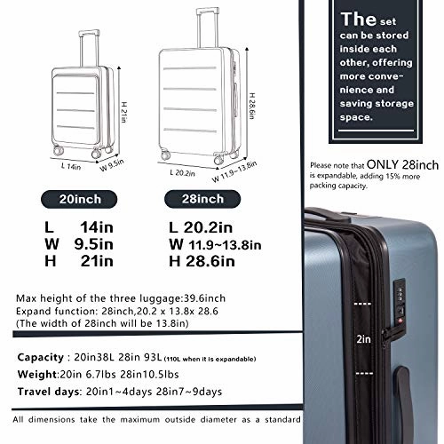 COOLIFE Luggage Suitcase Piece Set Carry On ABS PC Spinner Trolley with Laptop pocket (Sakura pink, 20in(carry on))