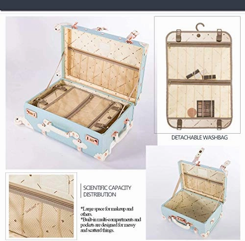 COTRUNKAGE 24 Inch Large Vintage Luggage Set 2 Pieces Rolling Suitcases for Women (13" & 24", Sky Blue)