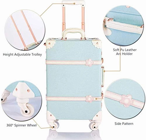 COTRUNKAGE 24 Inch Large Vintage Luggage Set 2 Pieces Rolling Suitcases for Women (13" & 24", Sky Blue)