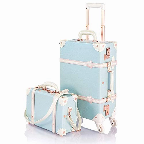 COTRUNKAGE 24 Inch Large Vintage Luggage Set 2 Pieces Rolling Suitcases for Women (13" & 24", Sky Blue)