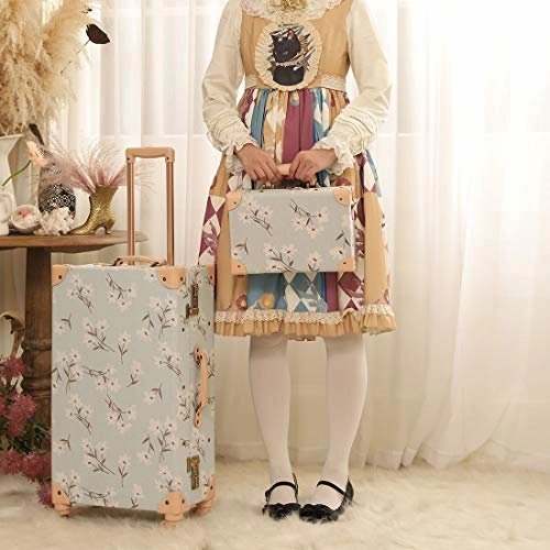 COTRUNKAGE Travel Carry On Luggage Trunk Set Vintage Suitcase for Women with TSA Lock (12" & 20", LightCyan Floral)