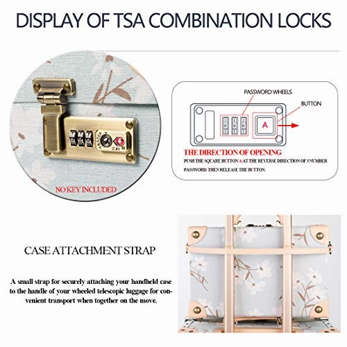 COTRUNKAGE Travel Carry On Luggage Trunk Set Vintage Suitcase for Women with TSA Lock (12" & 20", LightCyan Floral)