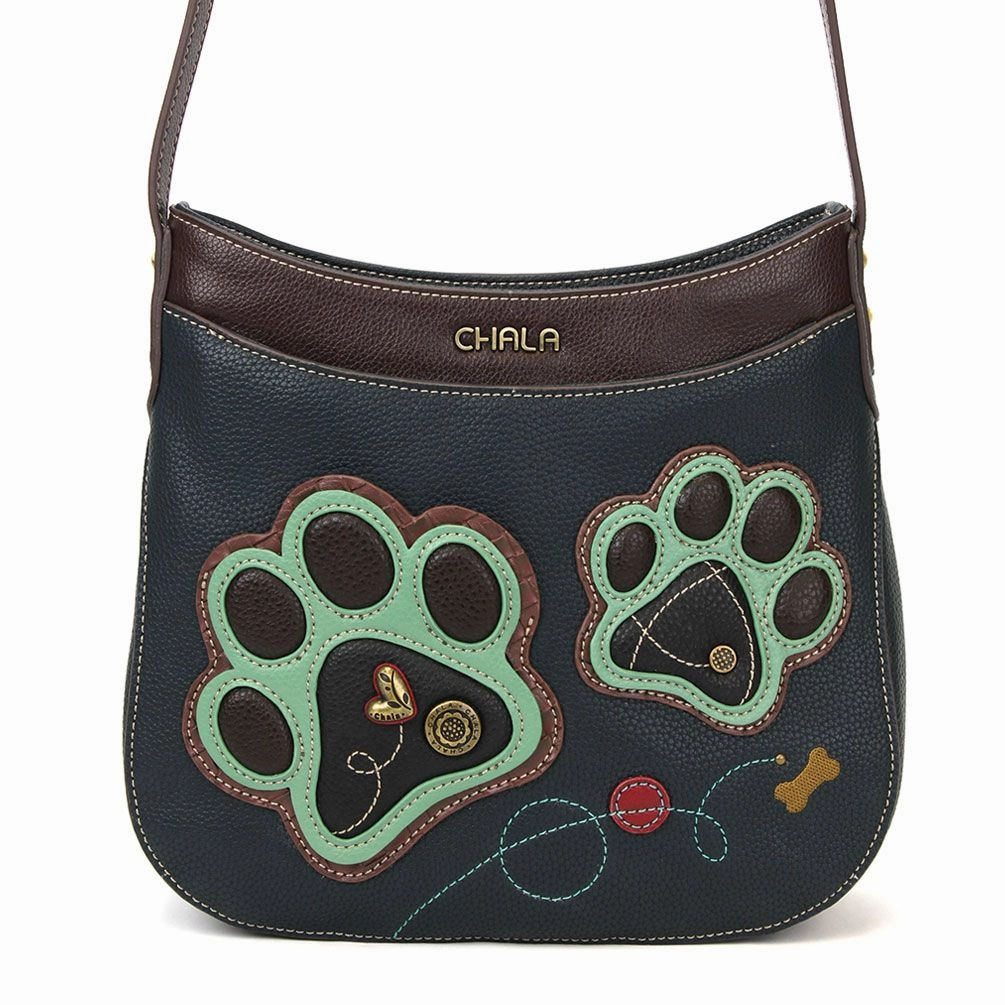 Crescent Crossbody - Teal Pawprint
