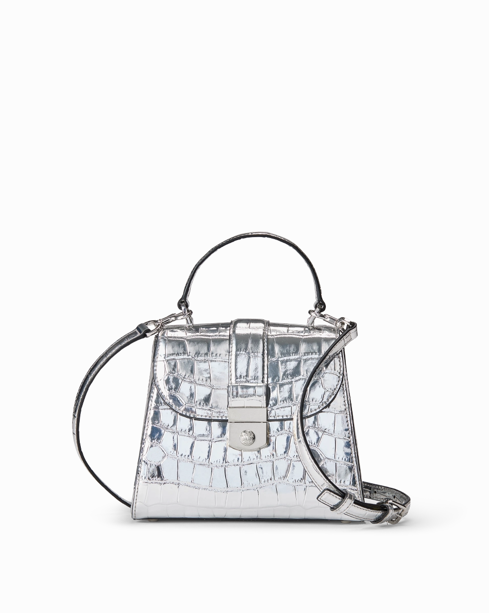 Croc-Embossed Crest Lock Bag