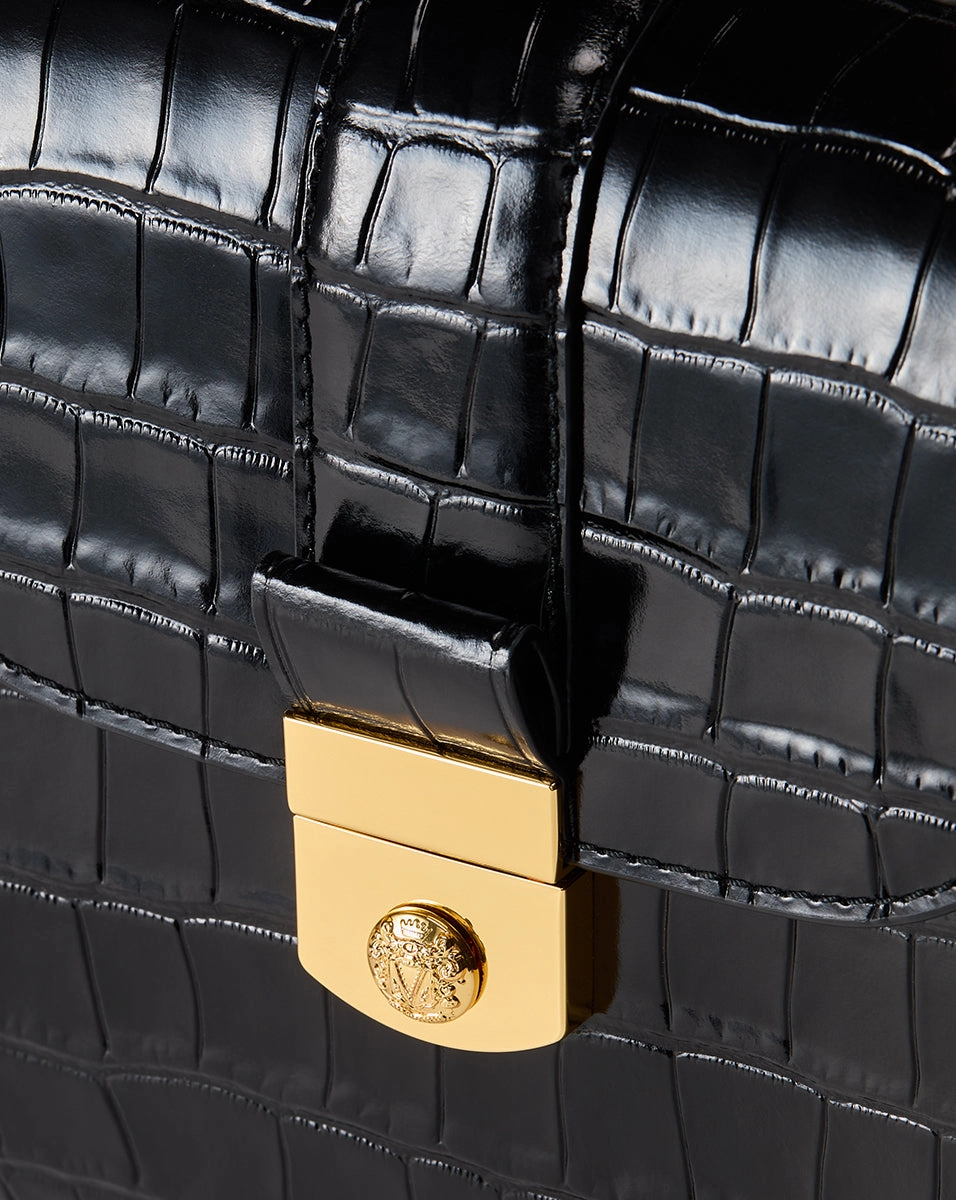 Croc-Embossed Crest Lock Bag