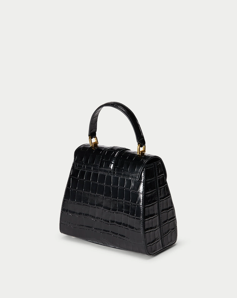 Croc-Embossed Crest Lock Bag