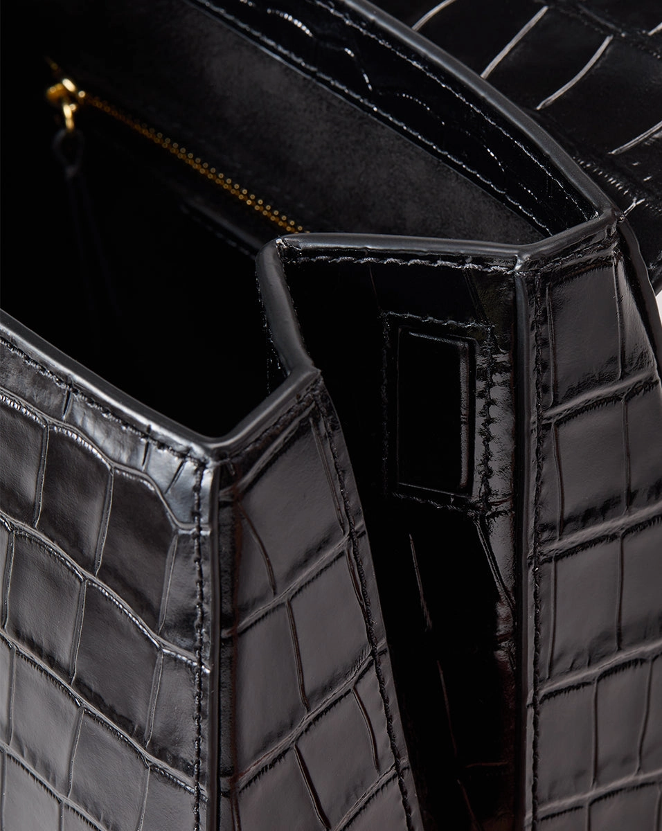 Croc-Embossed Crest Lock Bag