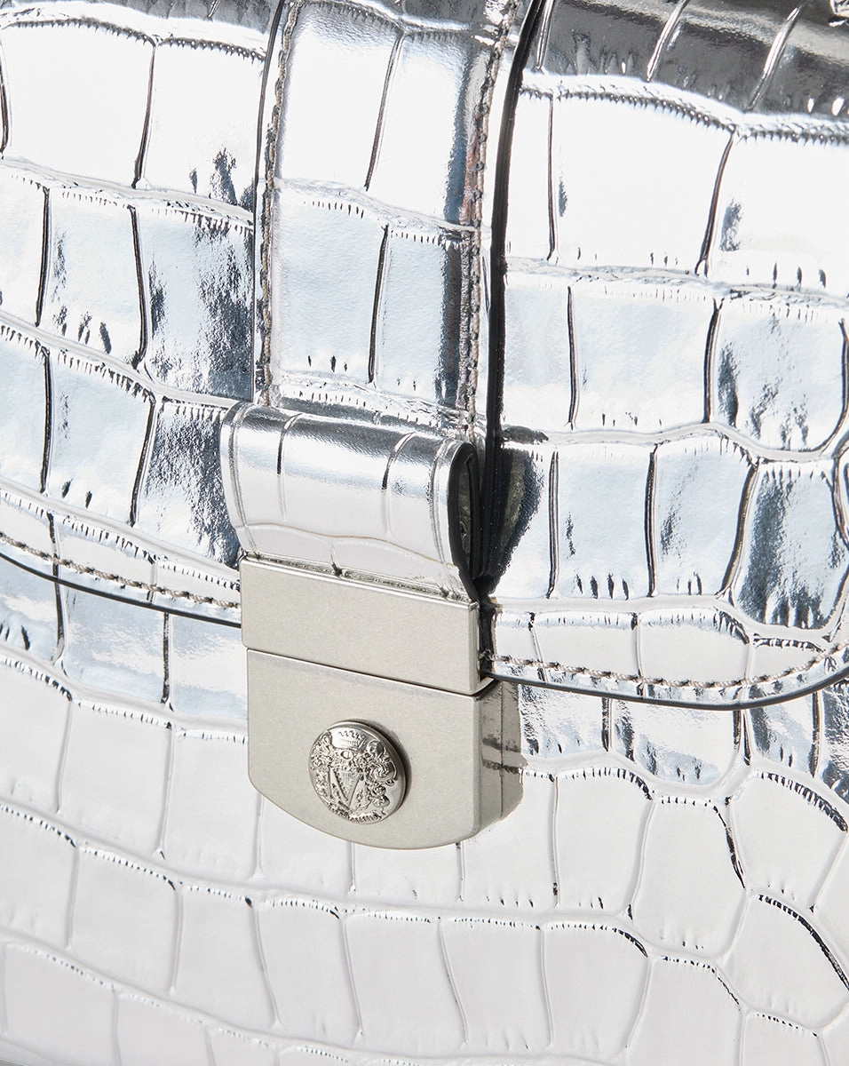 Croc-Embossed Crest Lock Bag