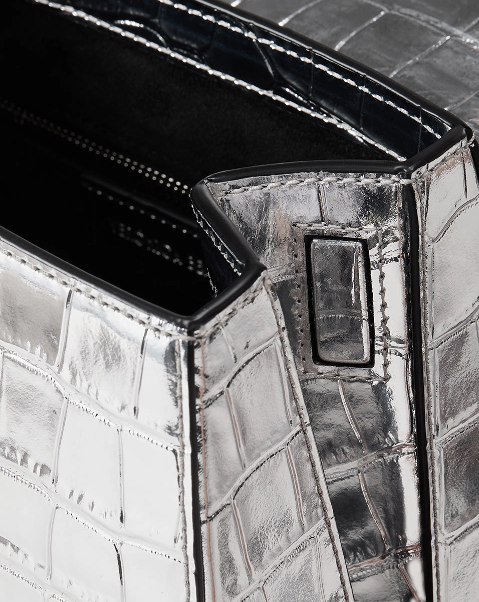 Croc-Embossed Crest Lock Bag