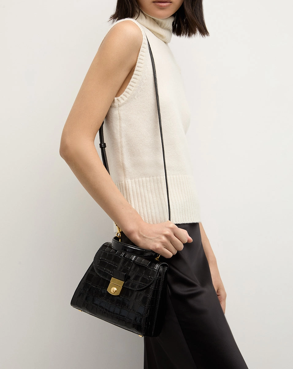 Croc-Embossed Crest Lock Bag