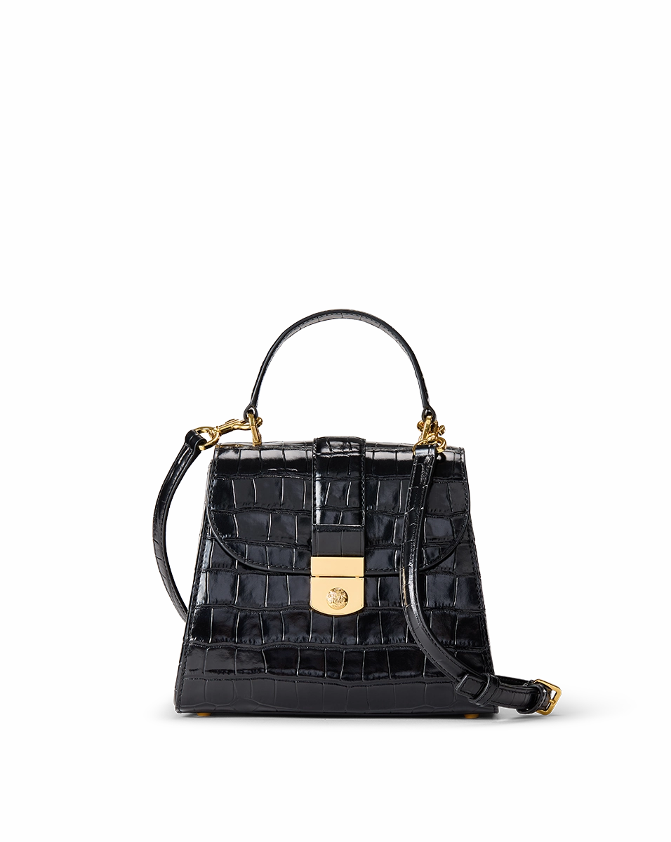 Croc-Embossed Crest Lock Bag
