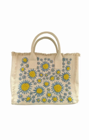 Daisy Beaded Mini Canvas Tote