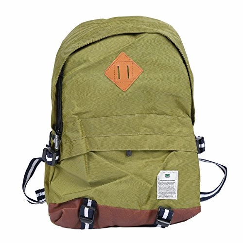 Damara Womens Preppy Casual Canvas PU Spliced Computer Backpack,Lemon Green