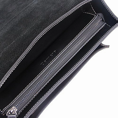 Damero Retro Genuine Leather Messenger Bag Women Crossbody Satchel Bag Briefcase (Black)