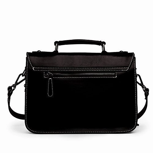Damero Retro Genuine Leather Messenger Bag Women Crossbody Satchel Bag Briefcase (Black)