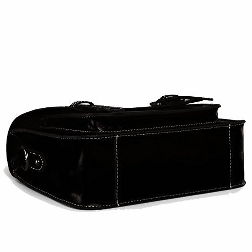 Damero Retro Genuine Leather Messenger Bag Women Crossbody Satchel Bag Briefcase (Black)