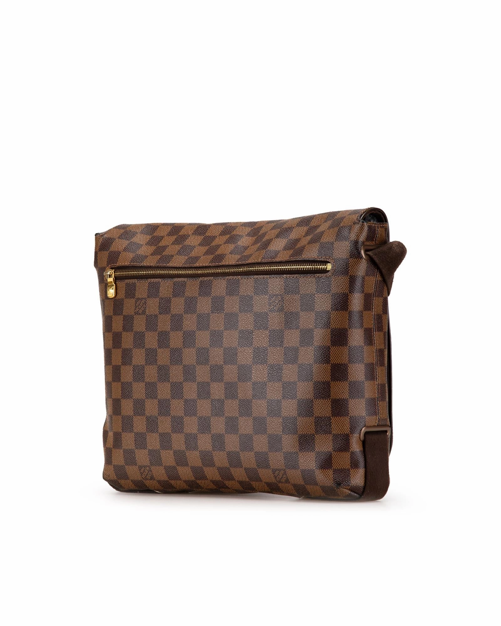 Damier Ebene Canvas Crossbody Bag with Adjustable Strap and Magnetic Closure