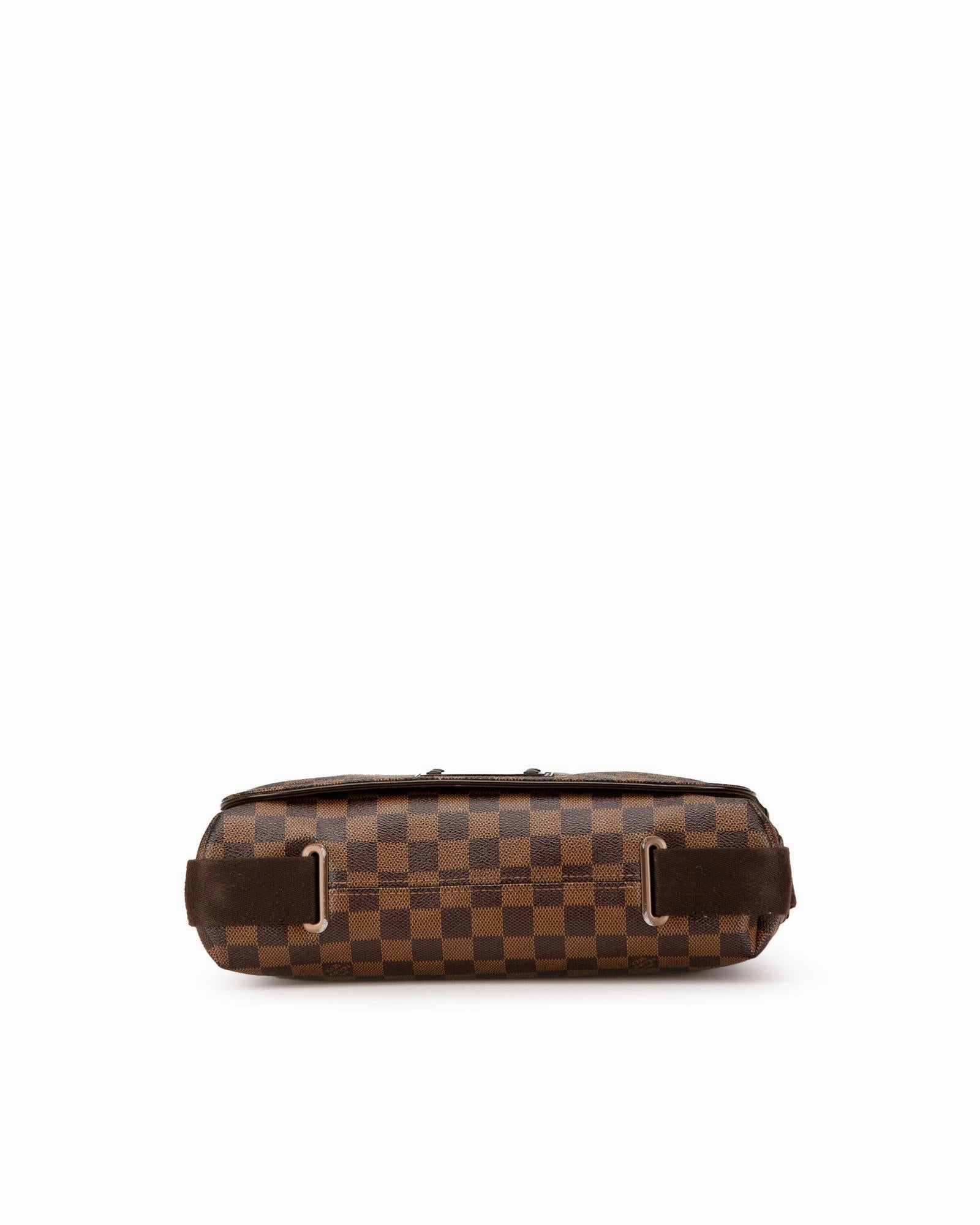 Damier Ebene Canvas Crossbody Bag with Adjustable Strap and Magnetic Closure