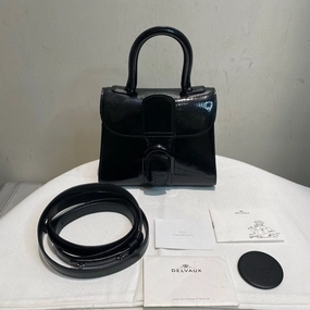 Delvaux Black Glossy Leather Crossbody Bag