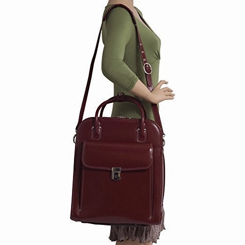 Detachable -Wheeled Women's Laptop Briefcase, Leather, Mid-Size, Red - LA Grange | McKlein - 96496
