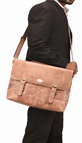 DH Shillong 15 Inch Retro Buffalo Hunter Leather Laptop Messenger Bag Office Briefcase College Bag