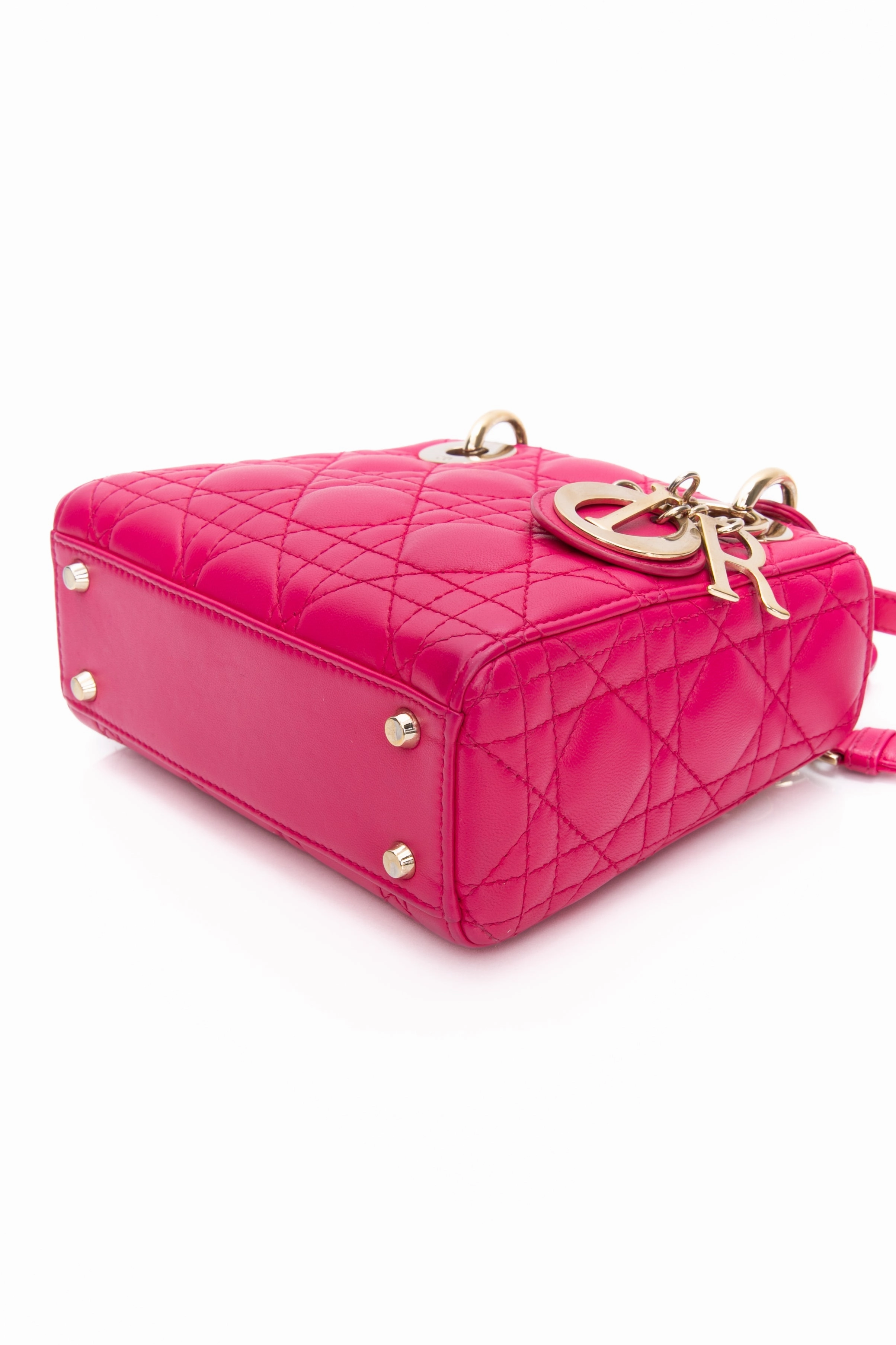 DIOR Lady Dior Mini Hot Pink Cannage Lambskin Leather Crossbody Bag