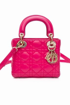 DIOR Lady Dior Mini Hot Pink Cannage Lambskin Leather Crossbody Bag