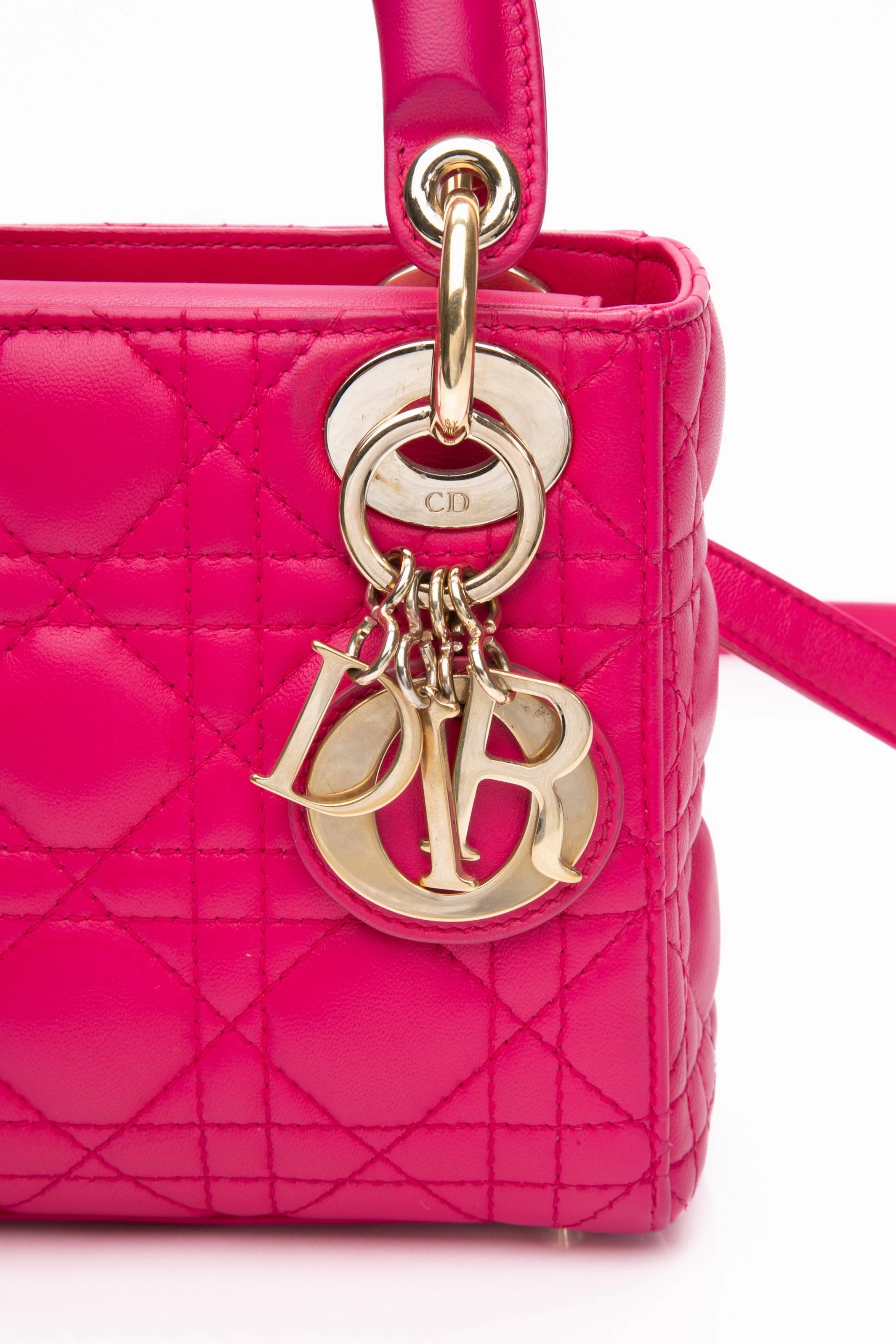 DIOR Lady Dior Mini Hot Pink Cannage Lambskin Leather Crossbody Bag