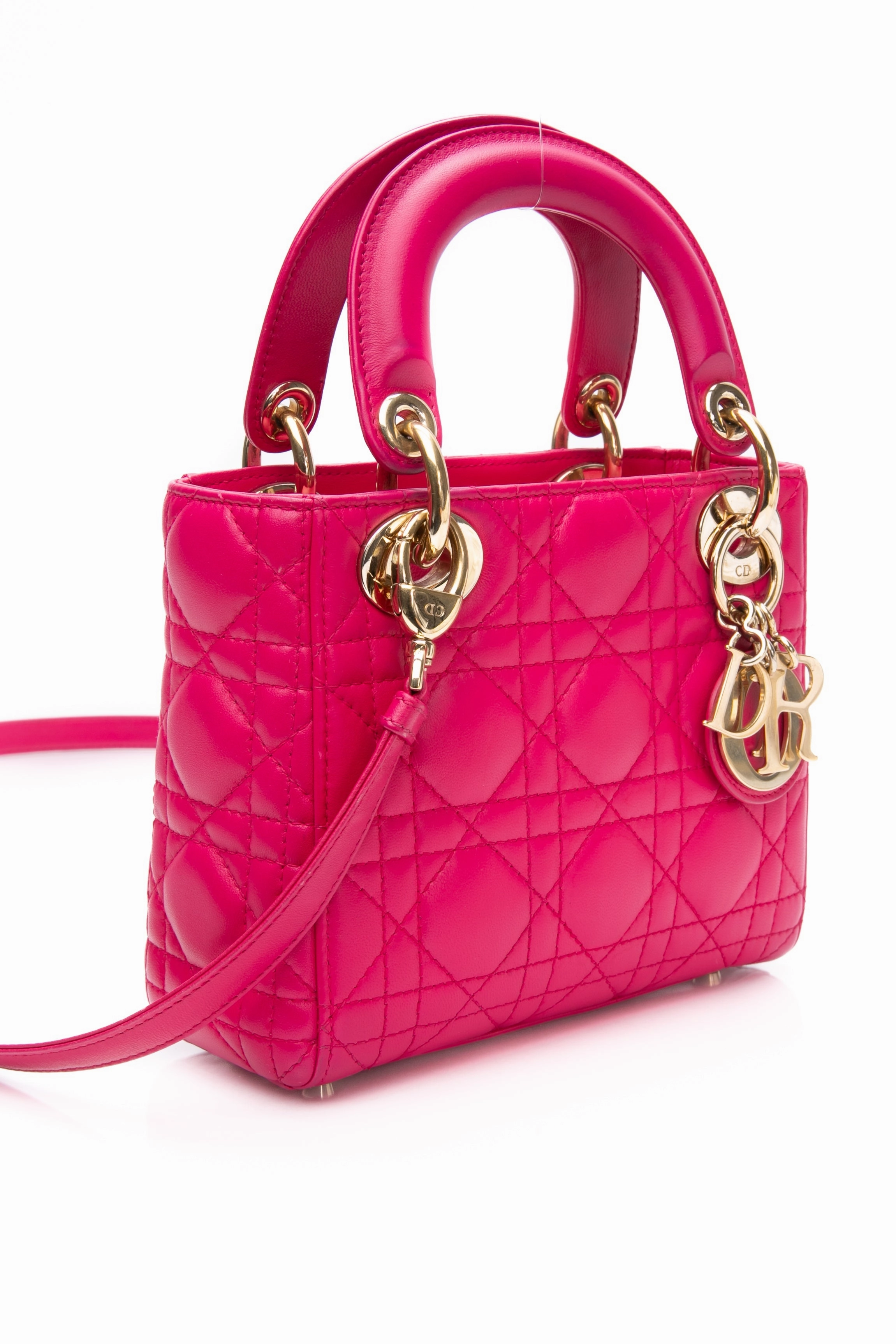 DIOR Lady Dior Mini Hot Pink Cannage Lambskin Leather Crossbody Bag