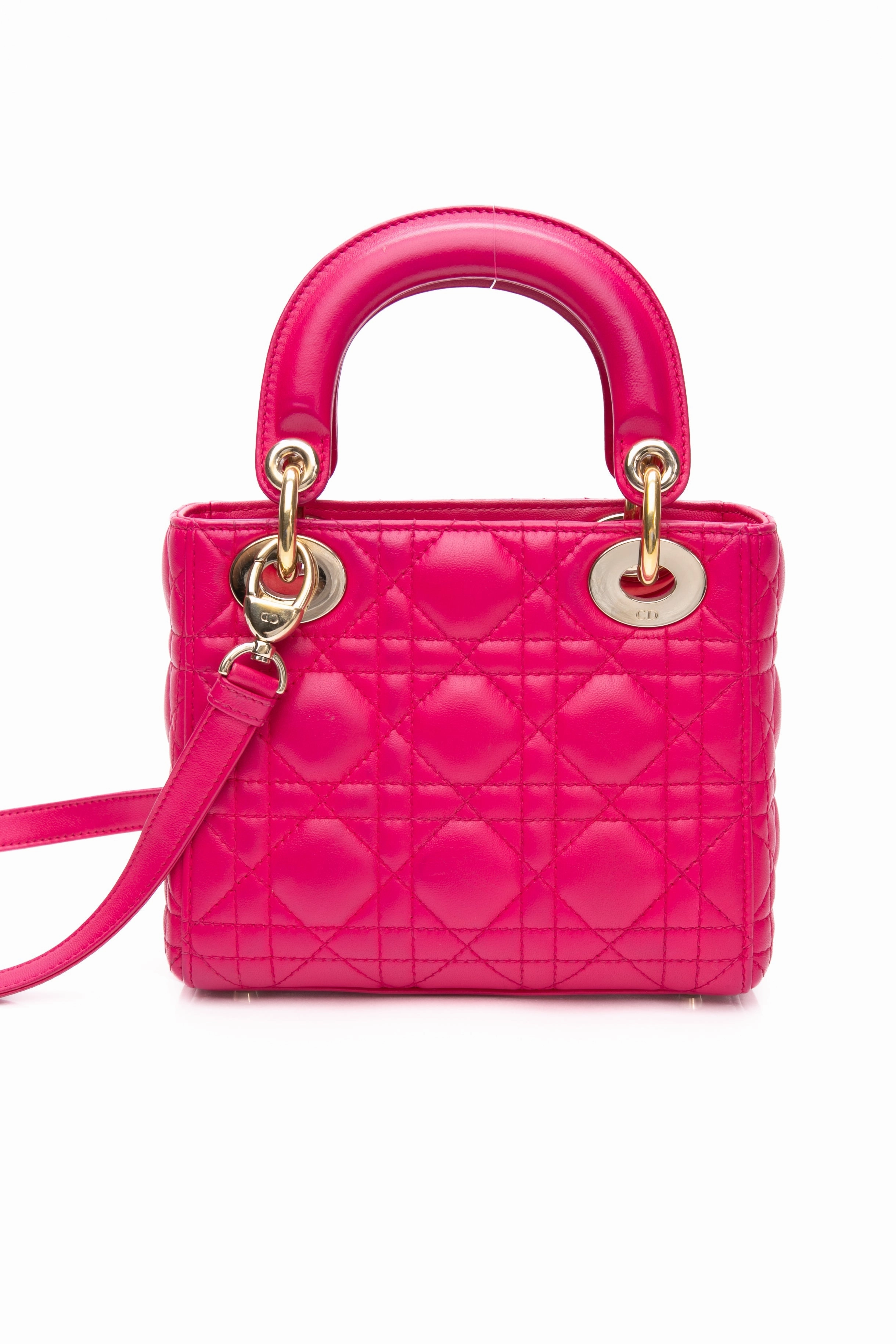DIOR Lady Dior Mini Hot Pink Cannage Lambskin Leather Crossbody Bag