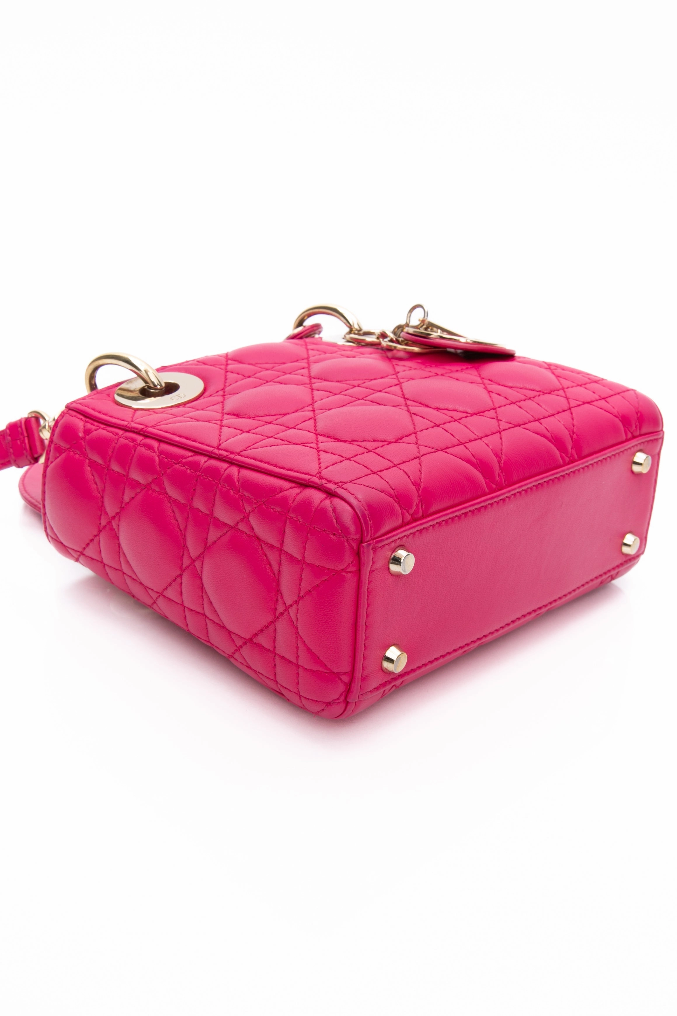 DIOR Lady Dior Mini Hot Pink Cannage Lambskin Leather Crossbody Bag