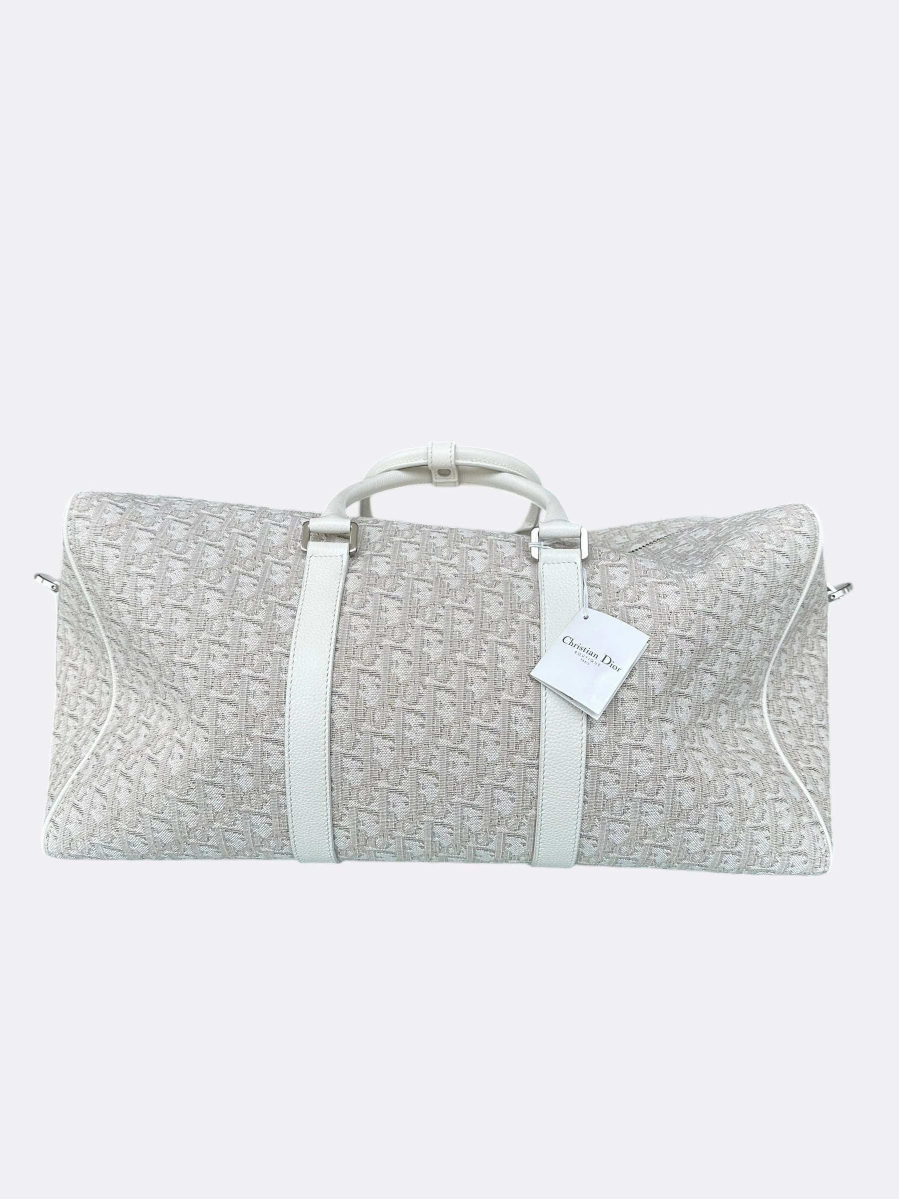 Dior White Oblique Lingot 50 Duffle Bag