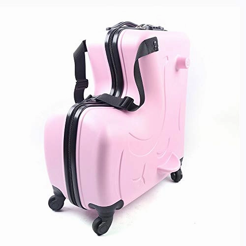 DNYSYSJ 20 Inch Children's Ride On Trolley Luggage, Portable Universal Wheel Luggage Carry On Luggage, Waterproof Unisex Boys Girls Travel Suitcase With Lock, ABS PU (Pink)