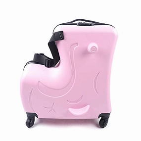 DNYSYSJ 20 Inch Children's Ride On Trolley Luggage, Portable Universal Wheel Luggage Carry On Luggage, Waterproof Unisex Boys Girls Travel Suitcase With Lock, ABS PU (Pink)