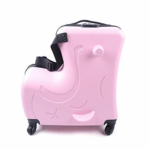 DNYSYSJ 20 Inch Children's Ride On Trolley Luggage, Portable Universal Wheel Luggage Carry On Luggage, Waterproof Unisex Boys Girls Travel Suitcase With Lock, ABS PU (Pink)