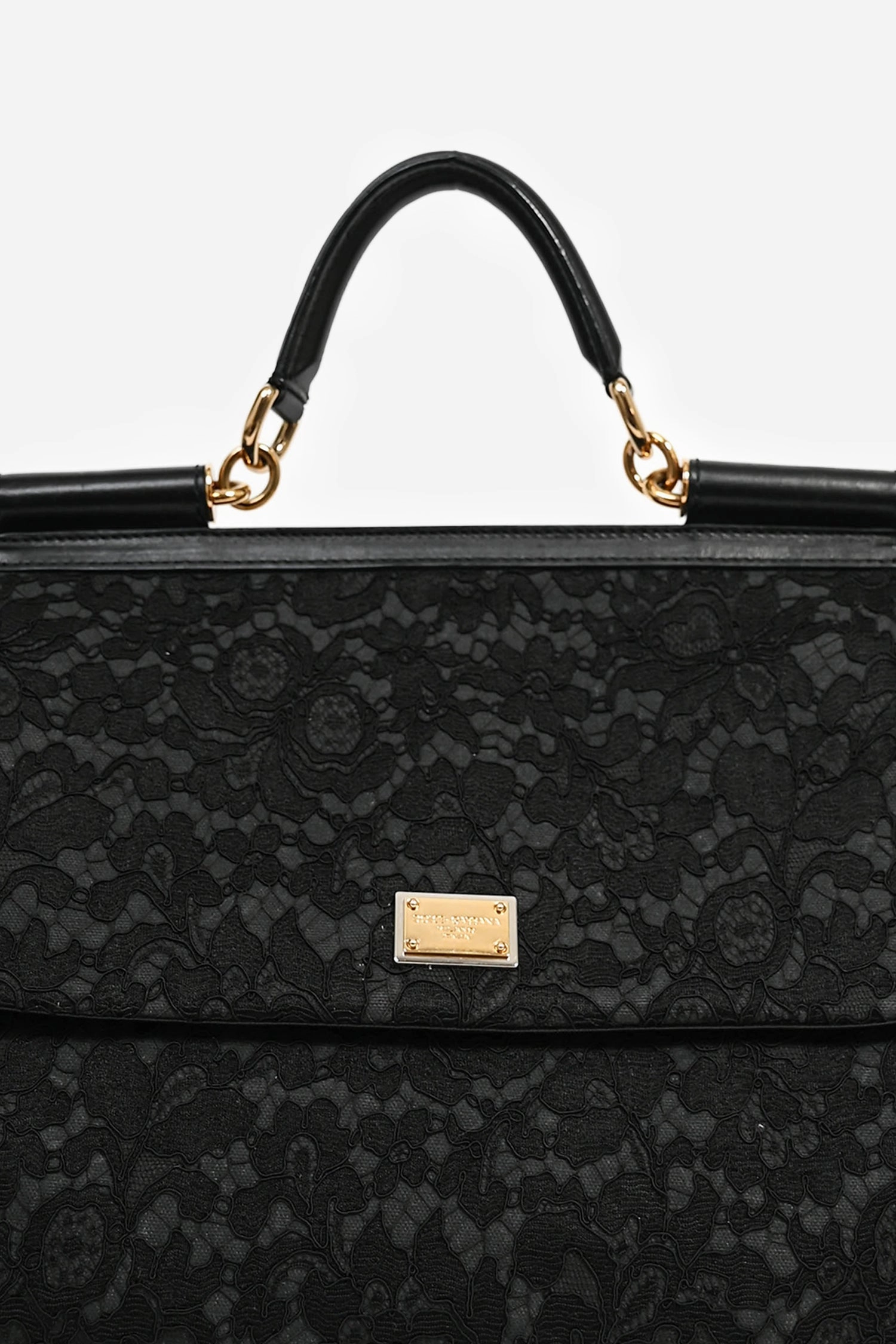 Dolce & Gabbana Black Lace Large Miss Sicily Top Handle Bag with Strap
