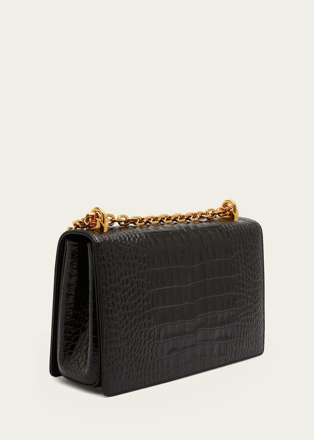 Dolce & Gabbana Girl's Croc-Embossed Chain Crossbody Bag