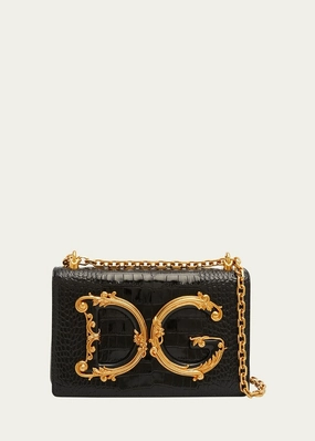 Dolce & Gabbana Girl's Croc-Embossed Chain Crossbody Bag