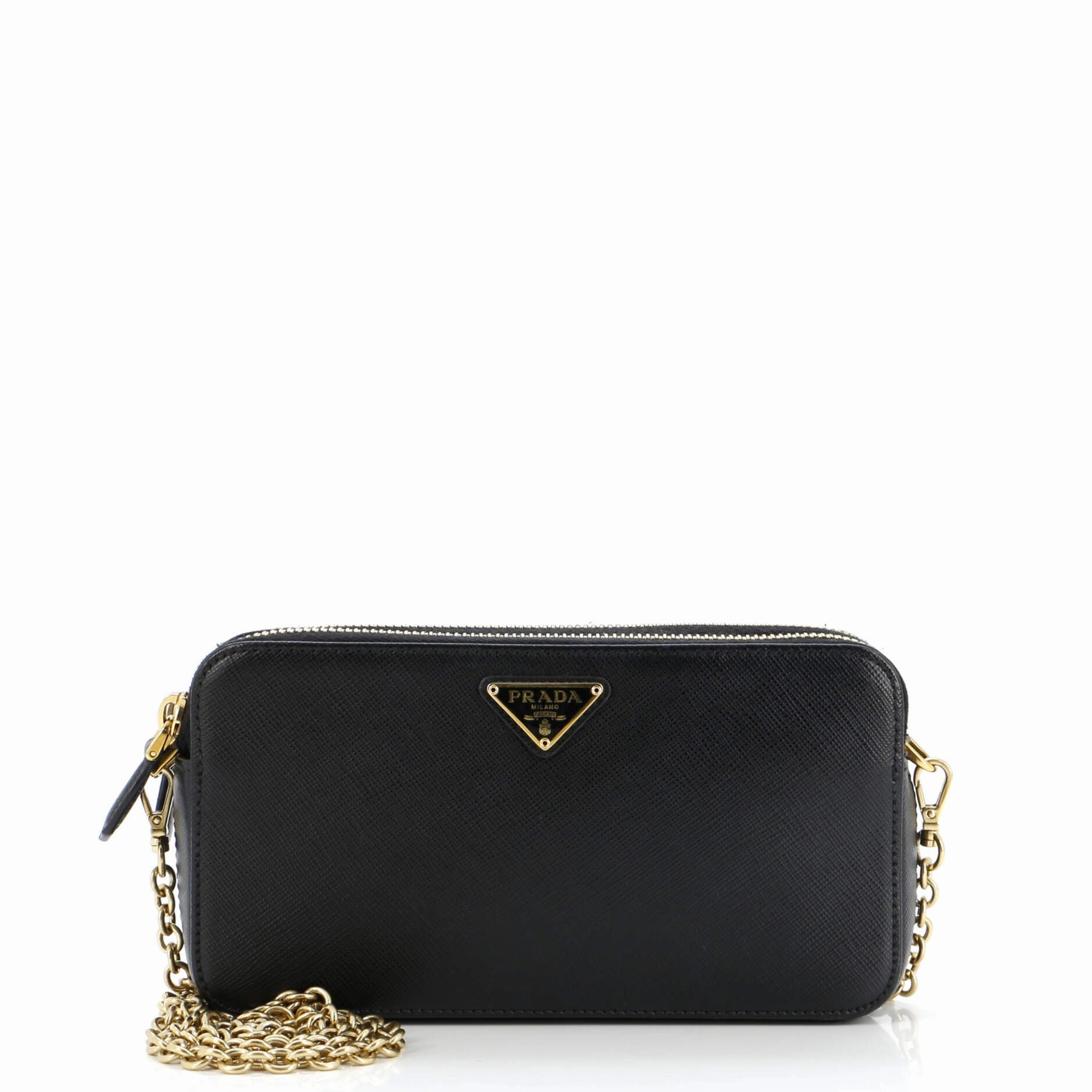 Double Zip Wallet on Chain Crossbody Saffiano Leather Mini