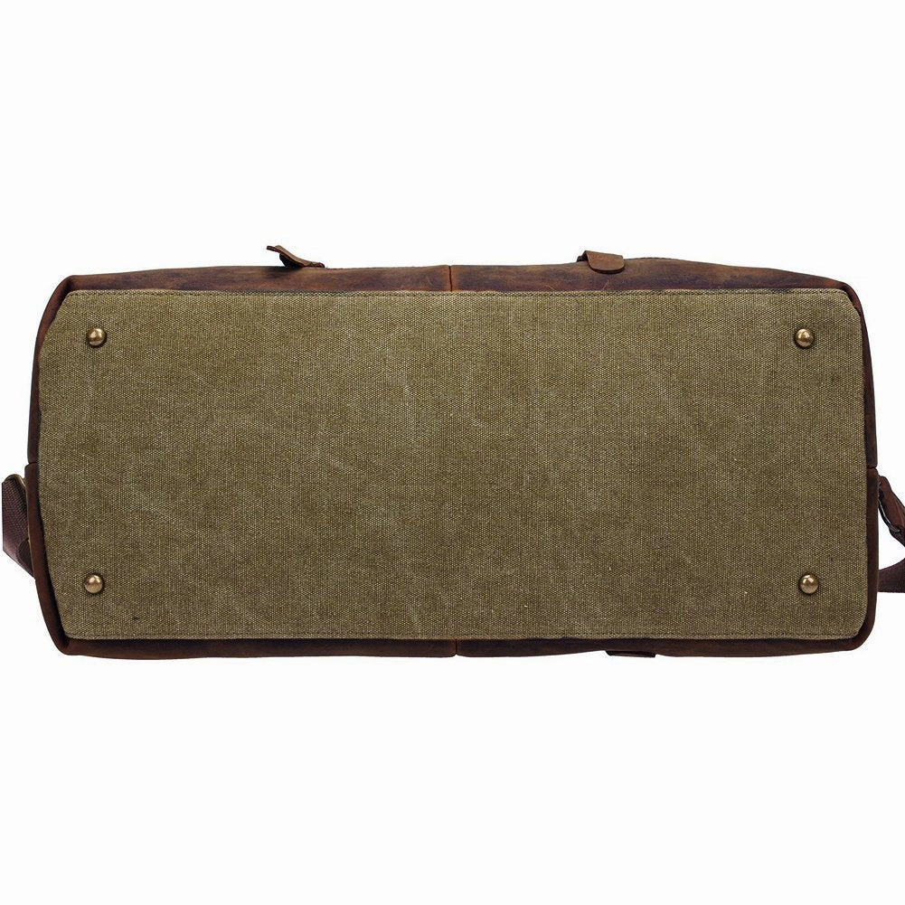 Duffel Bag, Berchirly 21" Large Canvas Leather Travel Sports Gym Bag Toiletry Bag Shoulder Carryon Luggage for Men Women - Army Green