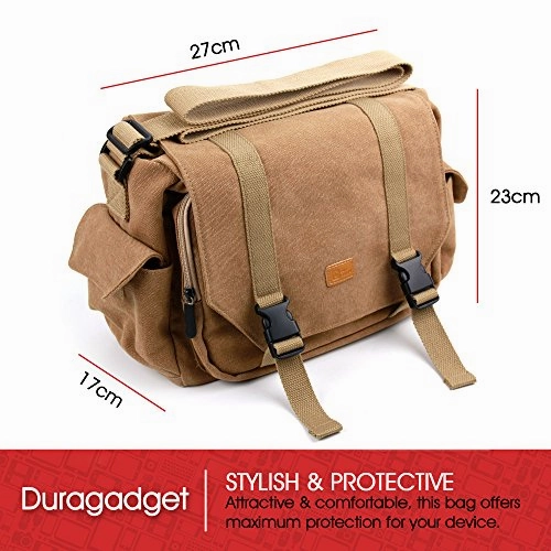 Duragadget Tan-Brown Large Sized Canvas Carry Bag For New Ihome Ibt73 Color Changing Bluetooth