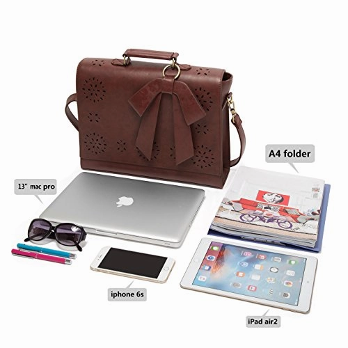 Ecosusi Ladies Pu Leather Laptop Bag Briefcase Crossbody Messenger Bags Satchel Purse Fit 14"