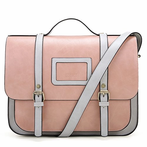 ECOSUSI Women Briefcase Vintage Crossbody Messenger Bag PU Leather Satchel Purse, Pink