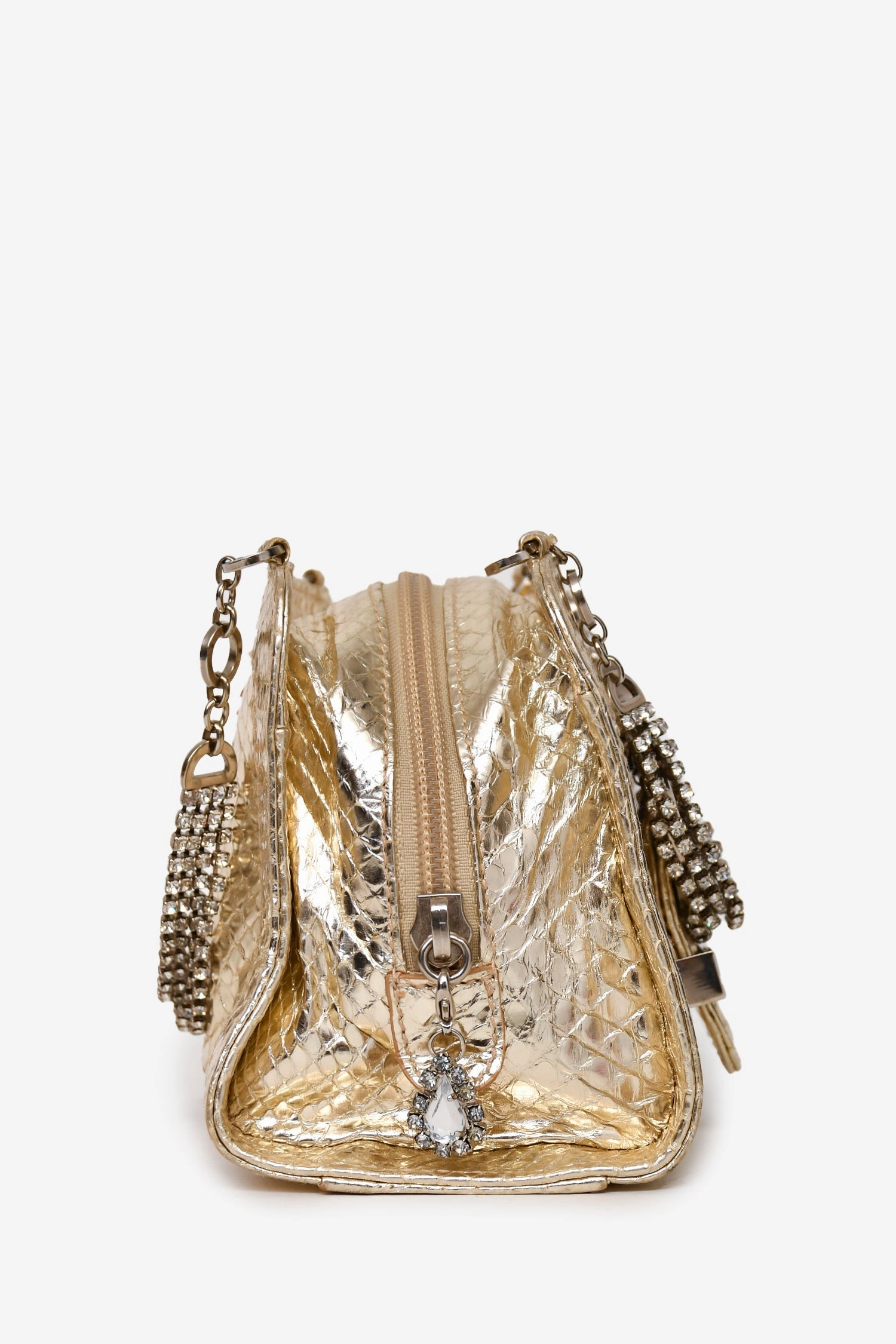 Emilio Pucci Gold Embossed Leather Crystal Embellished Mini Bag