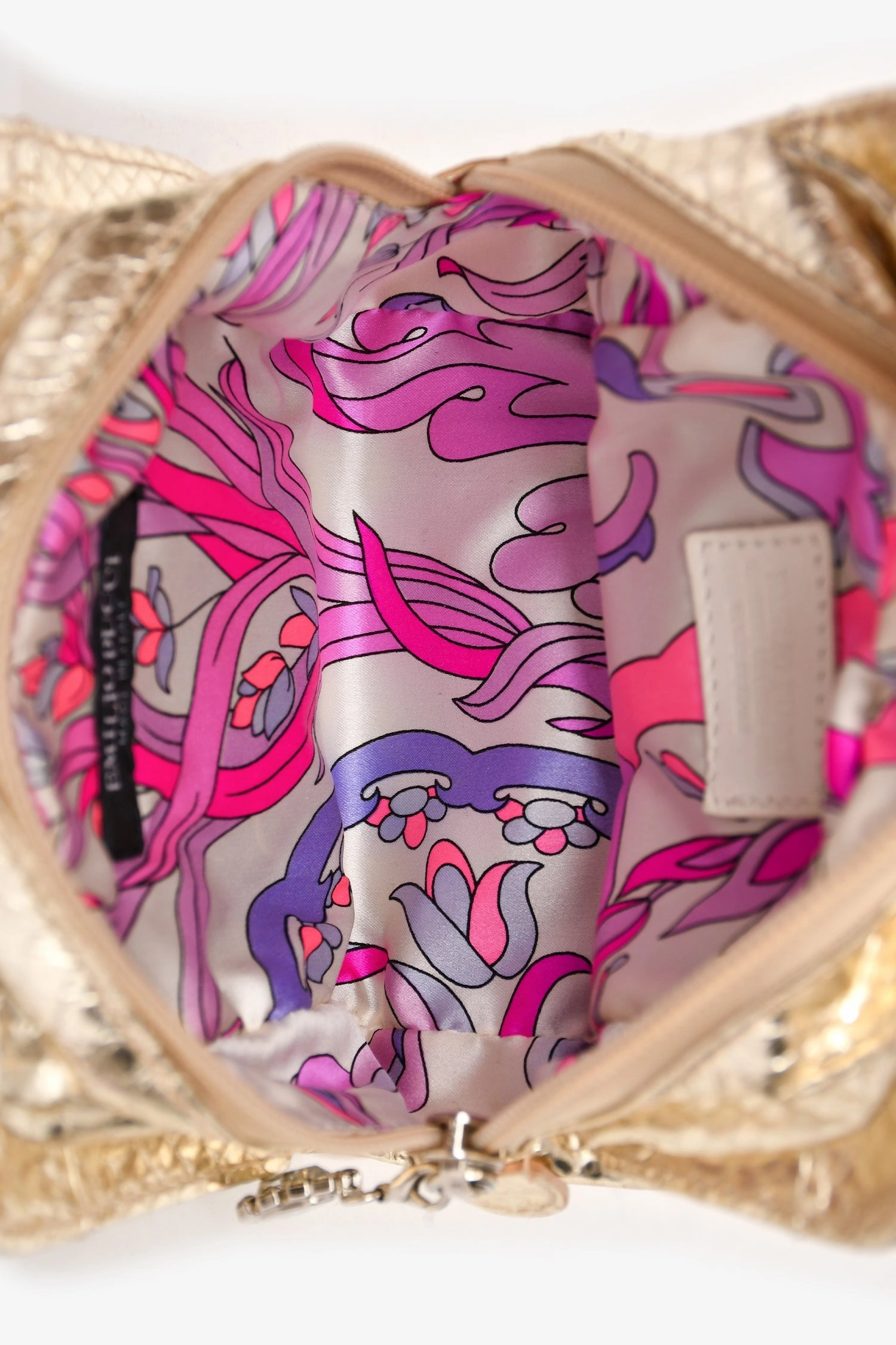 Emilio Pucci Gold Embossed Leather Crystal Embellished Mini Bag