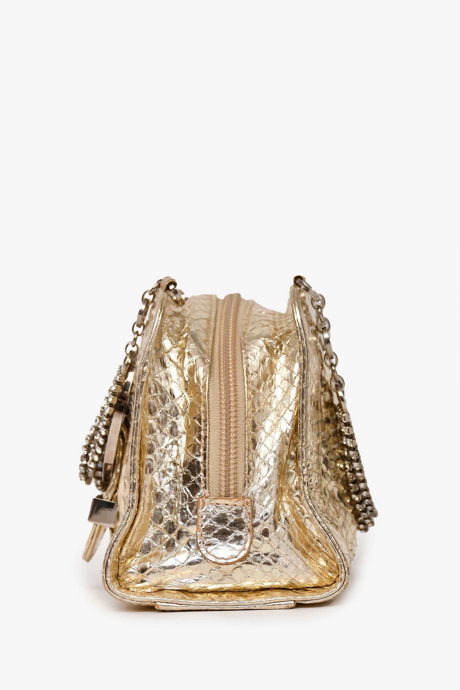 Emilio Pucci Gold Embossed Leather Crystal Embellished Mini Bag