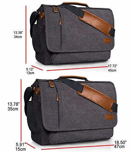 Estarer Laptop Messenger Bag 17-17.3 Inch Water-Resistance Canvas Shoulder Bag For Work College
