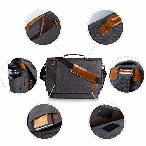 Estarer Laptop Messenger Bag 17-17.3 Inch Water-Resistance Canvas Shoulder Bag For Work College